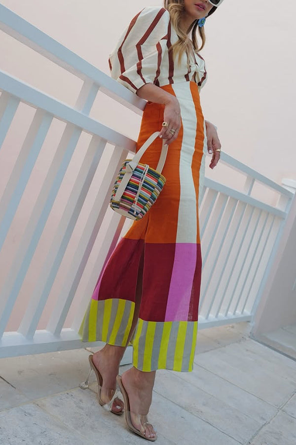 Elara | Linen Puff Sleeve Maxi Dress