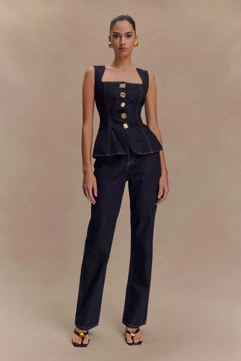 Arielle | Chic Gold Button Denim Set