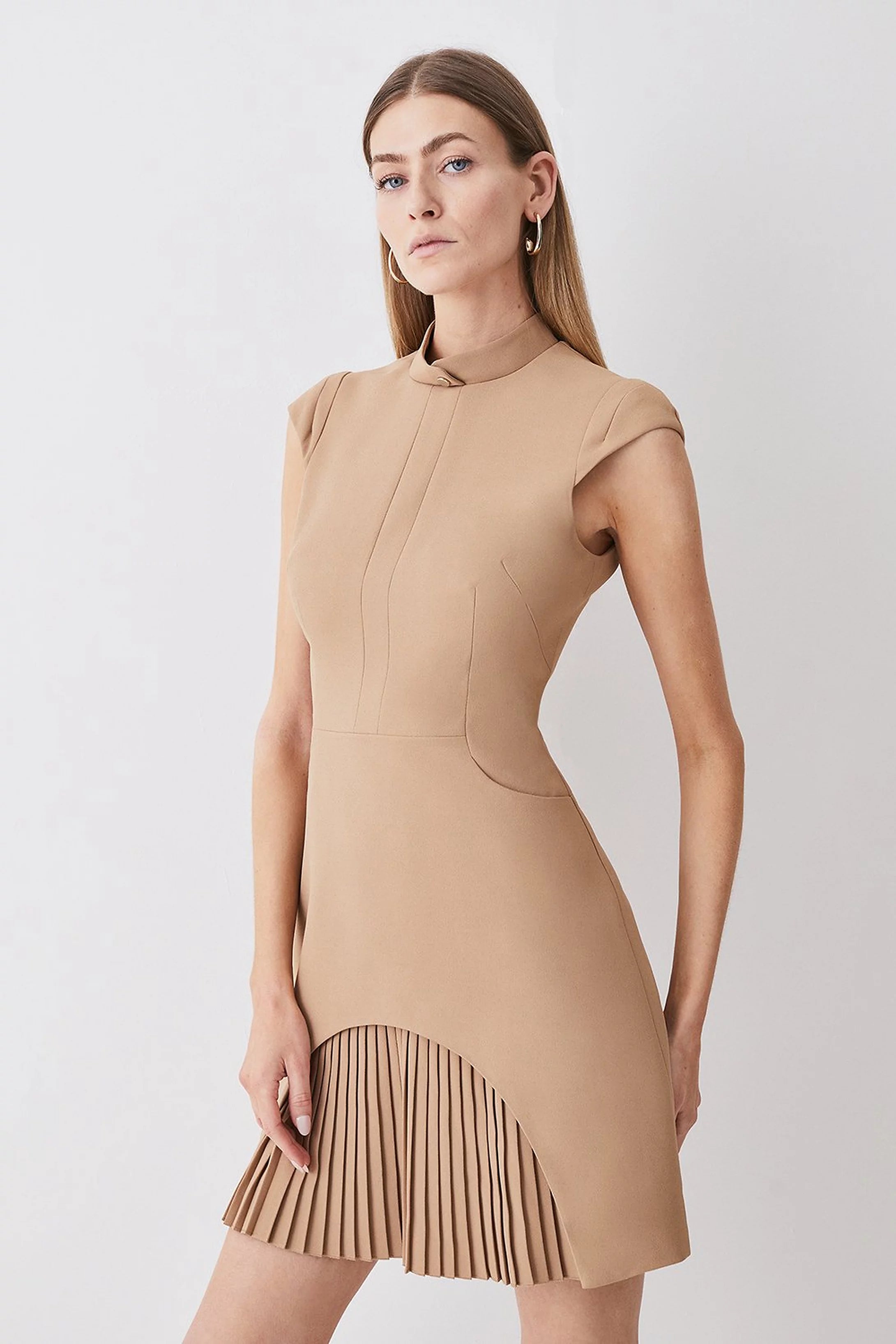 Alessia | Pleated Hem High Neck Mini Dress