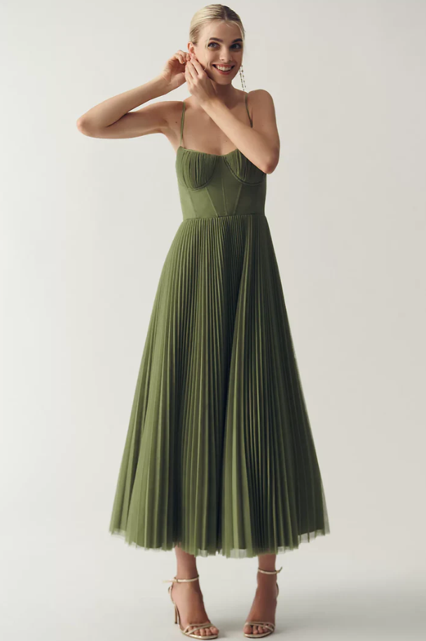 Fiona | Pleated Tulle Bustier Midi Dress