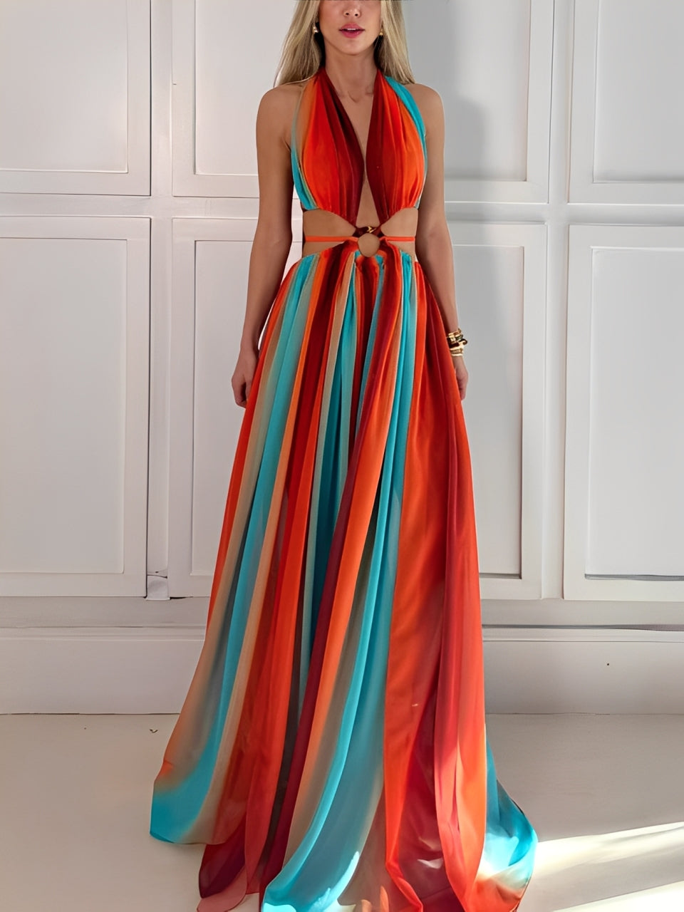 Soleil | Vibrant Halter Cut-Out Maxi Dress