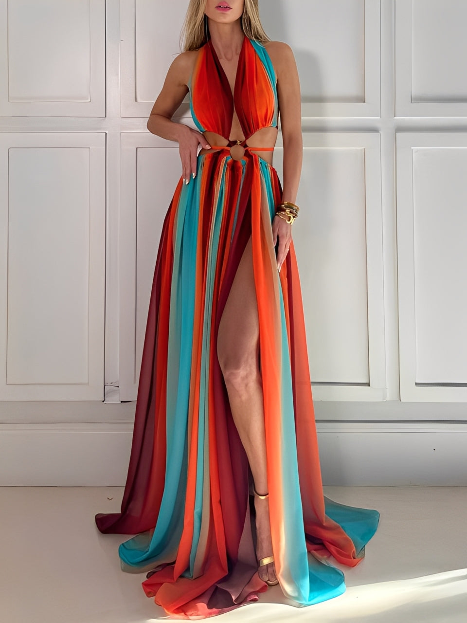 Soleil | Vibrant Halter Cut-Out Maxi Dress