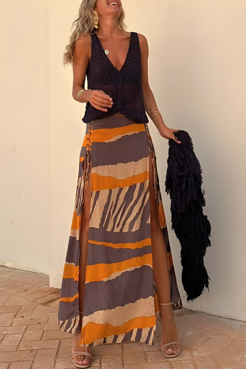 Ayla | Sunset Striped Boho Maxi Skirt
