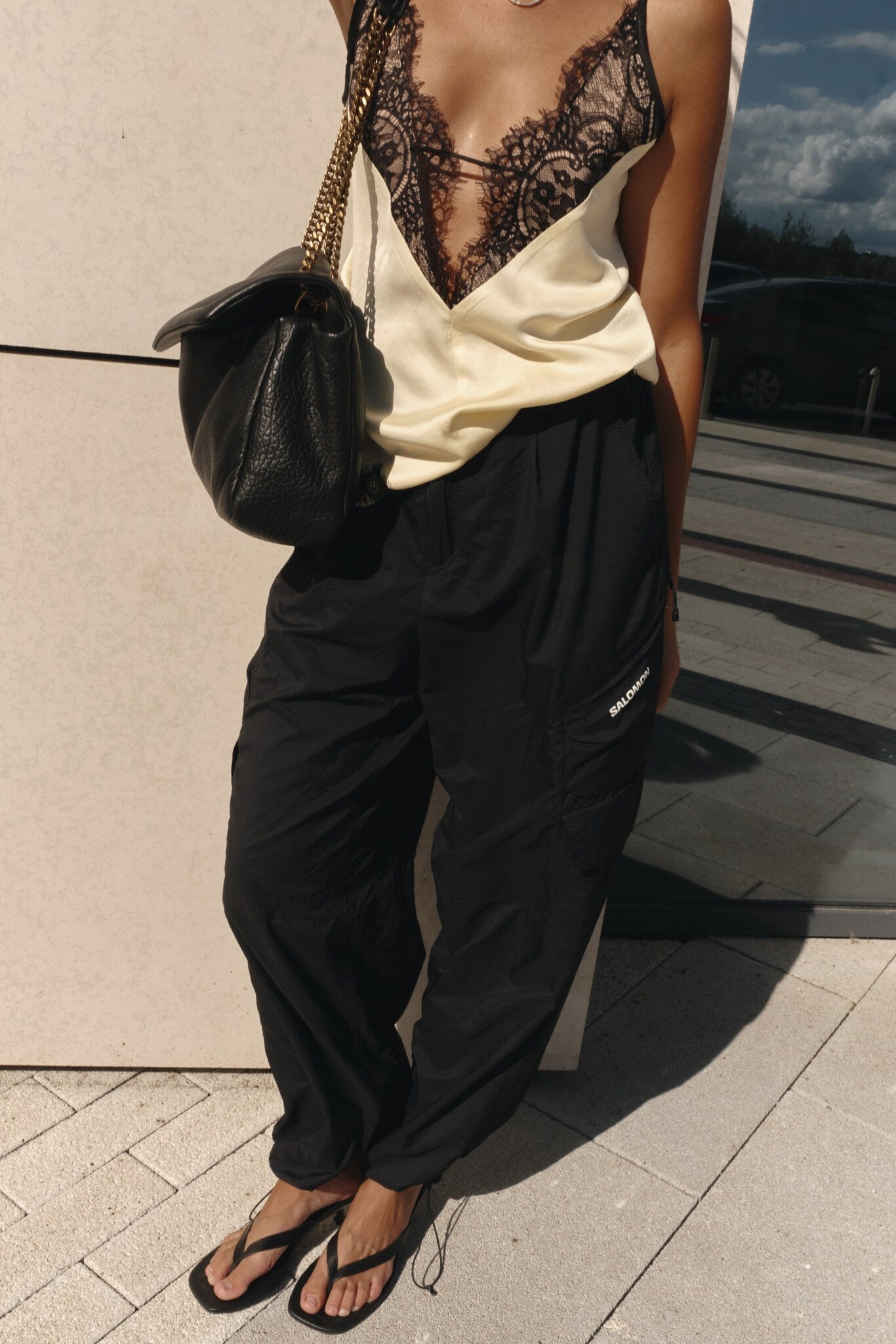 Nadia | Lace Floral Trim Cutout V-Neck Slip Top