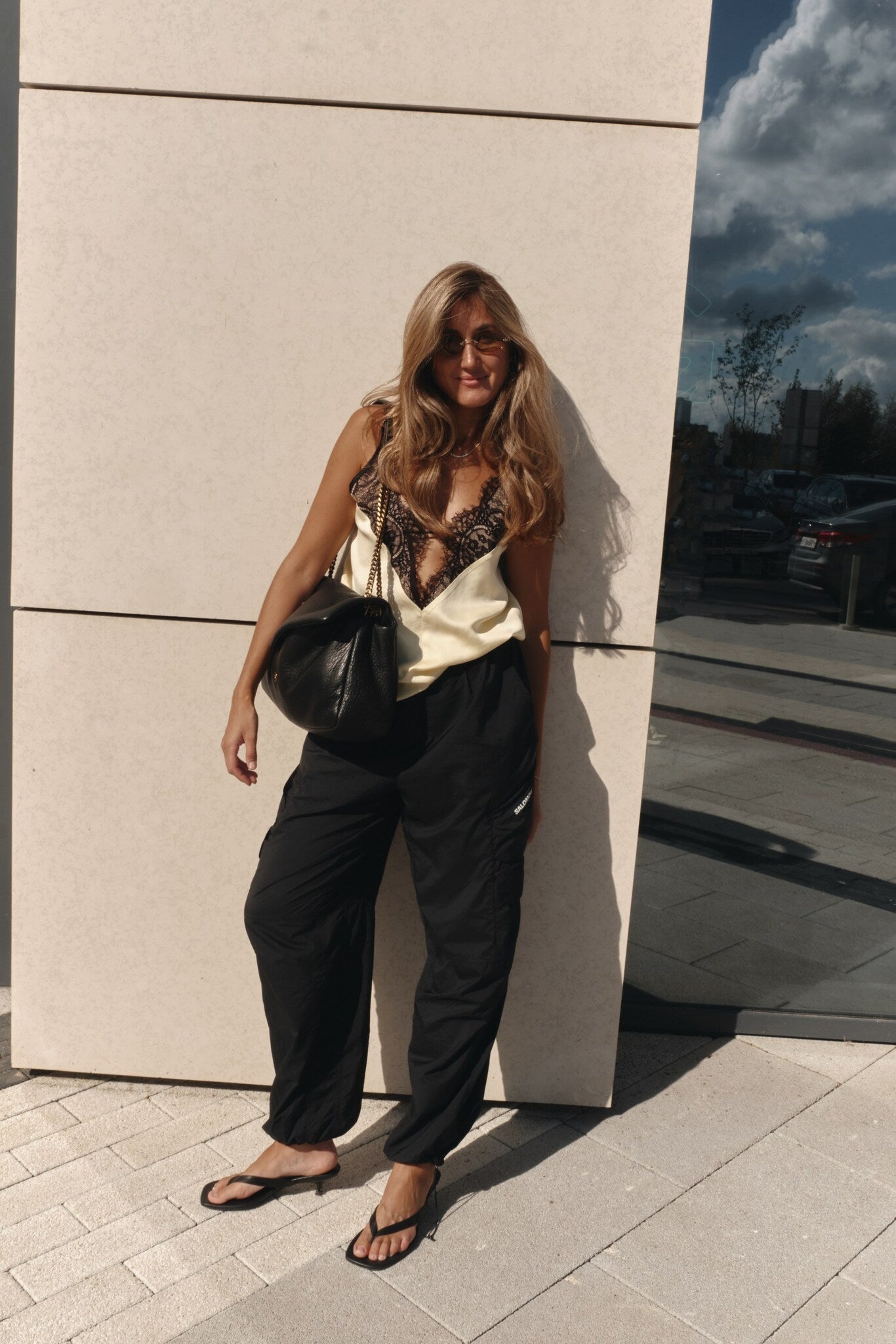 Nadia | Lace Floral Trim Cutout V-Neck Slip Top