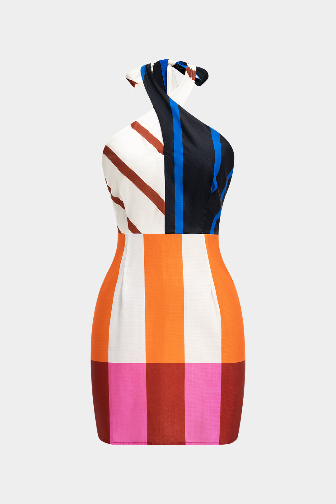 Kaïa | Abstract Color Block Halter Mini Dress