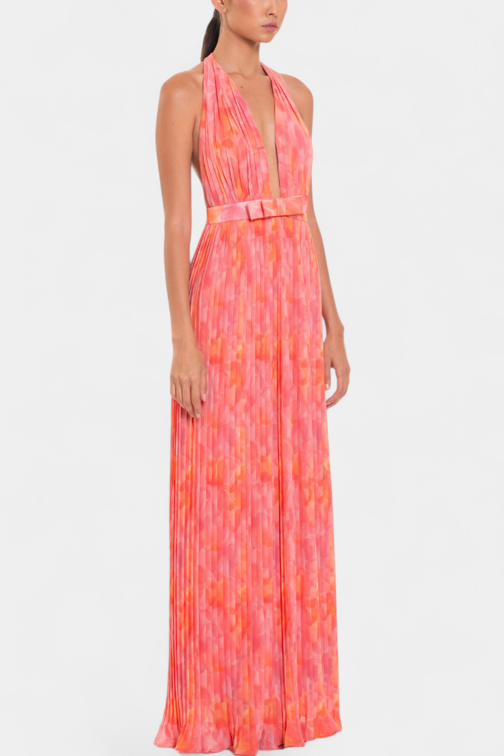 Camellia | Halter Pleated Maxi Dress
