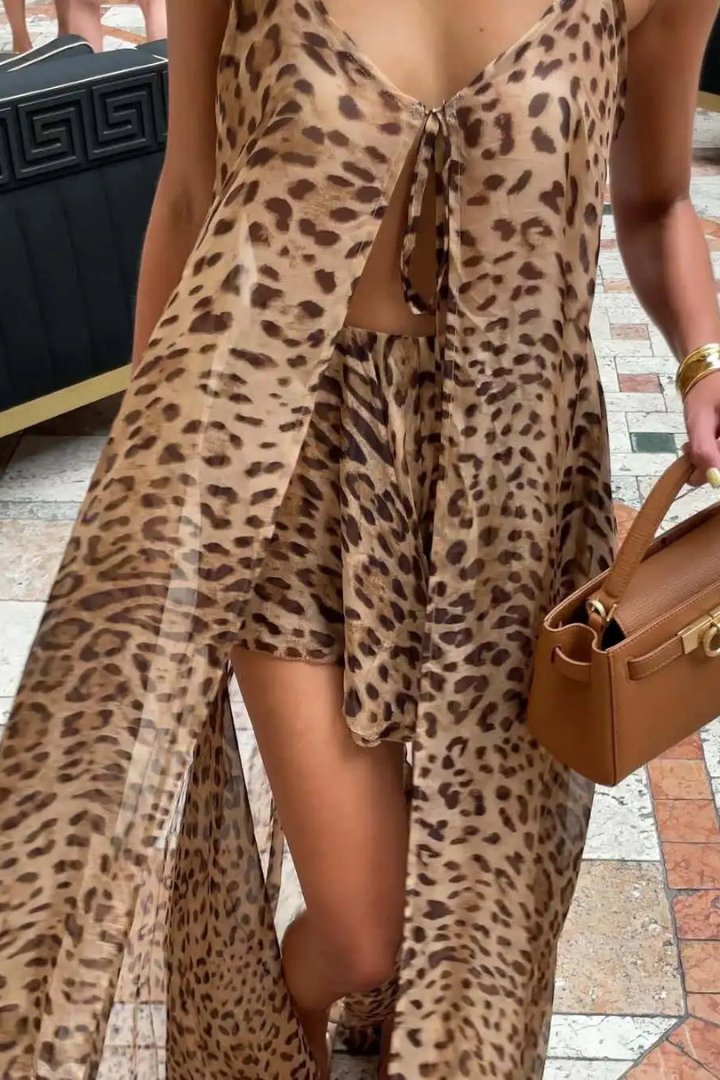 Kaelis | Tie-Front Leopard Two-Piece