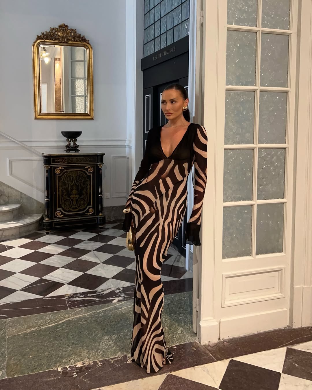 Mila | Tie-Up Zebra Print Chiffon Maxi Dress