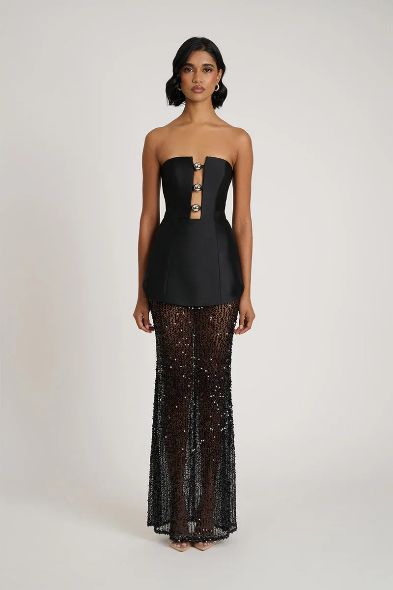 Strapless Peplum Sequined Maxi Dress