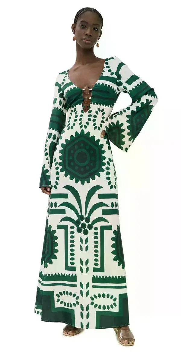 Gianna | Center Ring Print Long Sleeve Maxi Dress