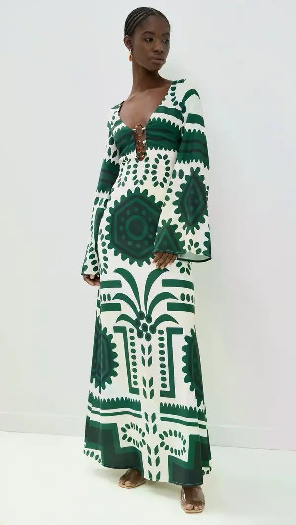 Gianna | Center Ring Print Long Sleeve Maxi Dress