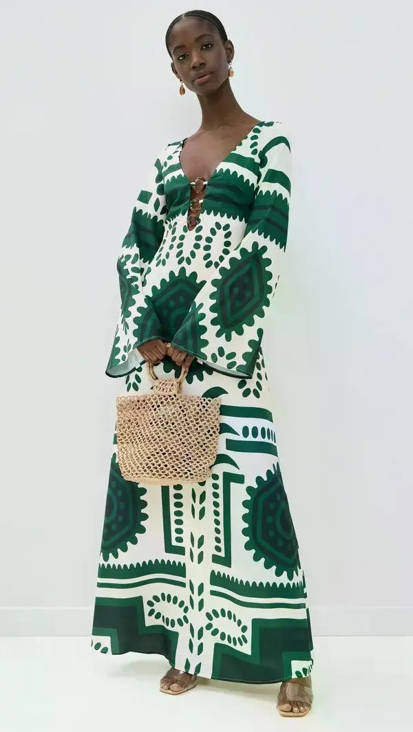 Gianna | Center Ring Print Long Sleeve Maxi Dress