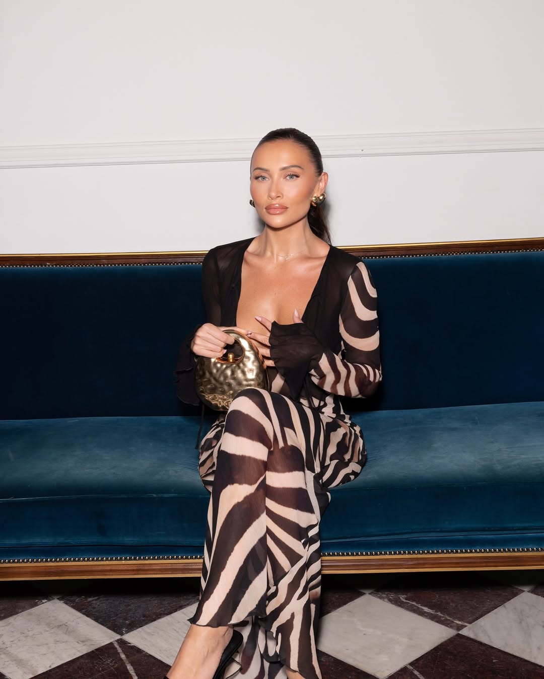 Mila | Tie-Up Zebra Print Chiffon Maxi Dress
