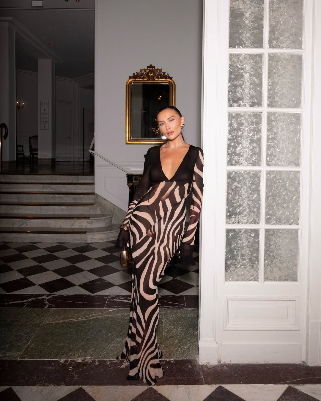 Mila | Tie-Up Zebra Print Chiffon Maxi Dress