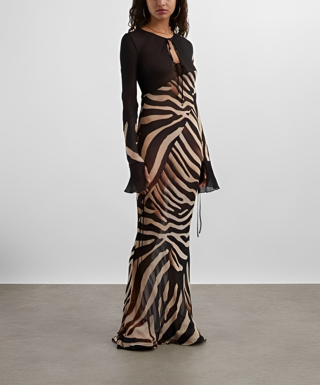 Mila | Tie-Up Zebra Print Chiffon Maxi Dress