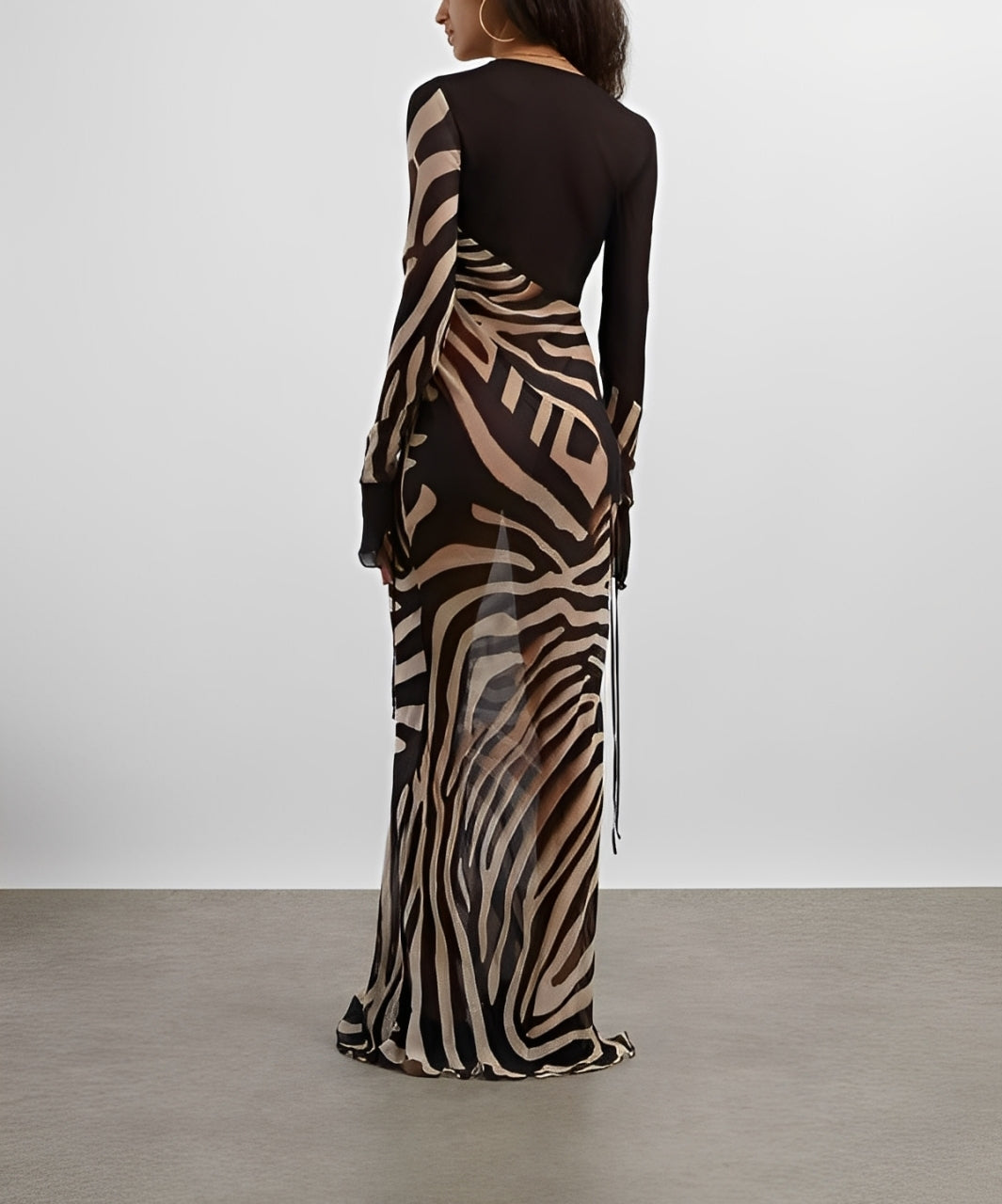 Mila | Tie-Up Zebra Print Chiffon Maxi Dress