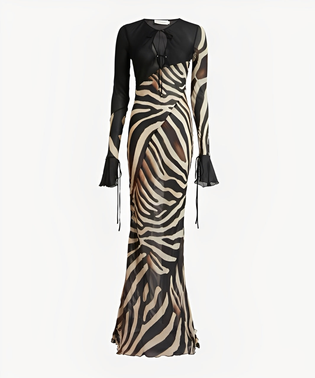 Mila | Tie-Up Zebra Print Chiffon Maxi Dress