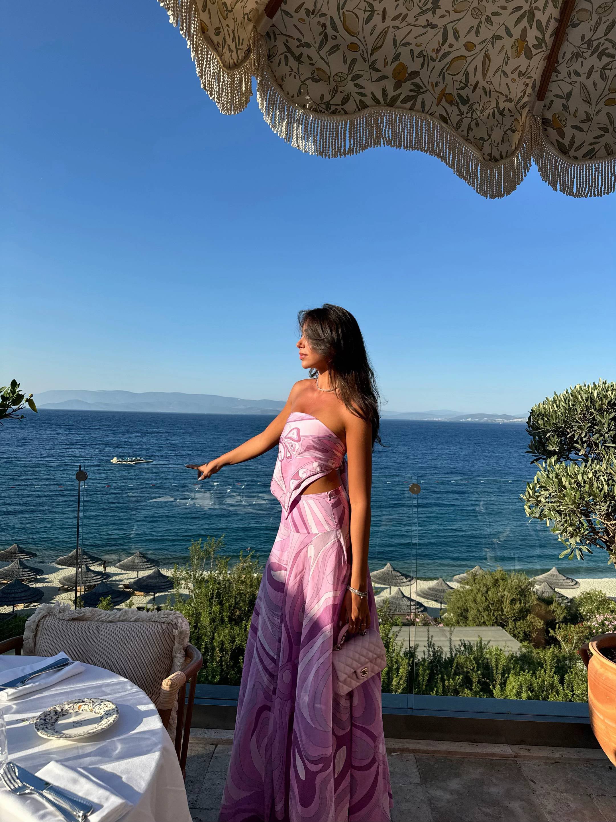 Daisy | Satin Print Scarf Top & A-line Maxi Skirt Set