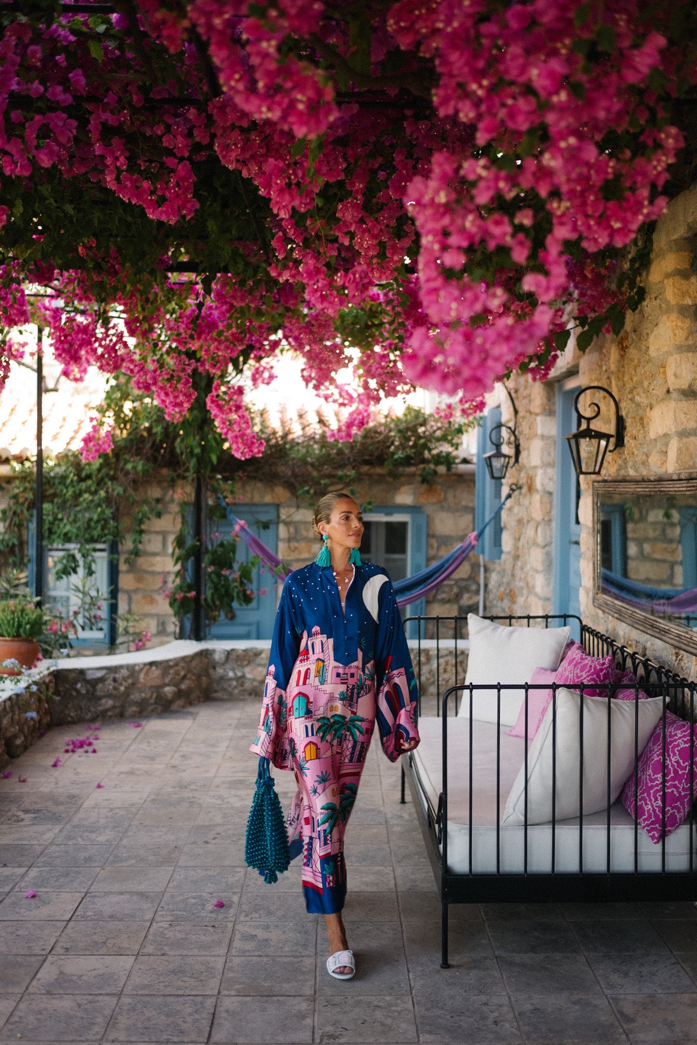 Mackenzie | Unique Satin Print Kaftan Midi Dress