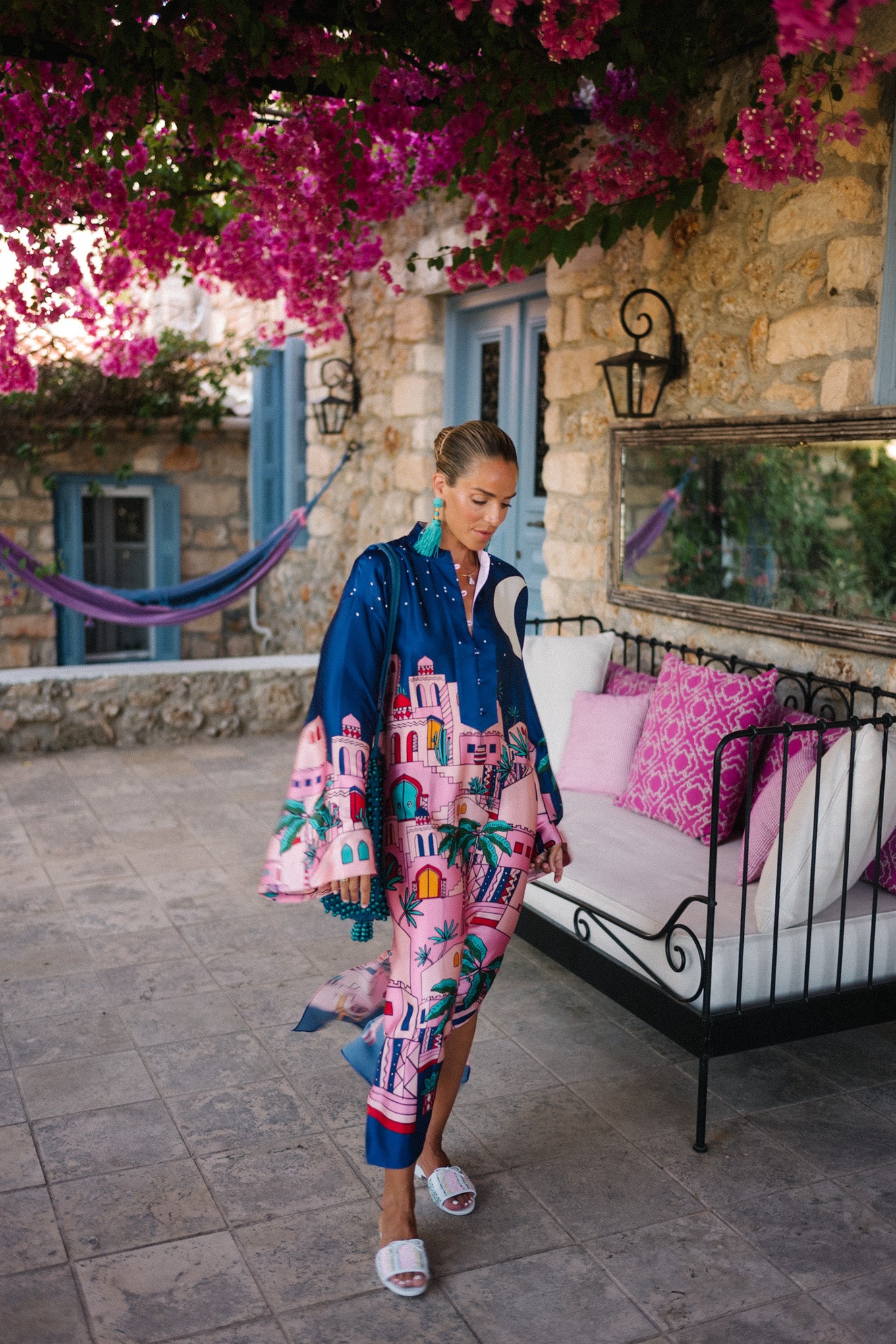 Mackenzie | Unique Satin Print Kaftan Midi Dress