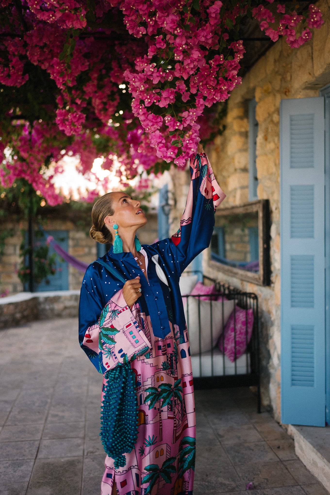 Mackenzie | Unique Satin Print Kaftan Midi Dress