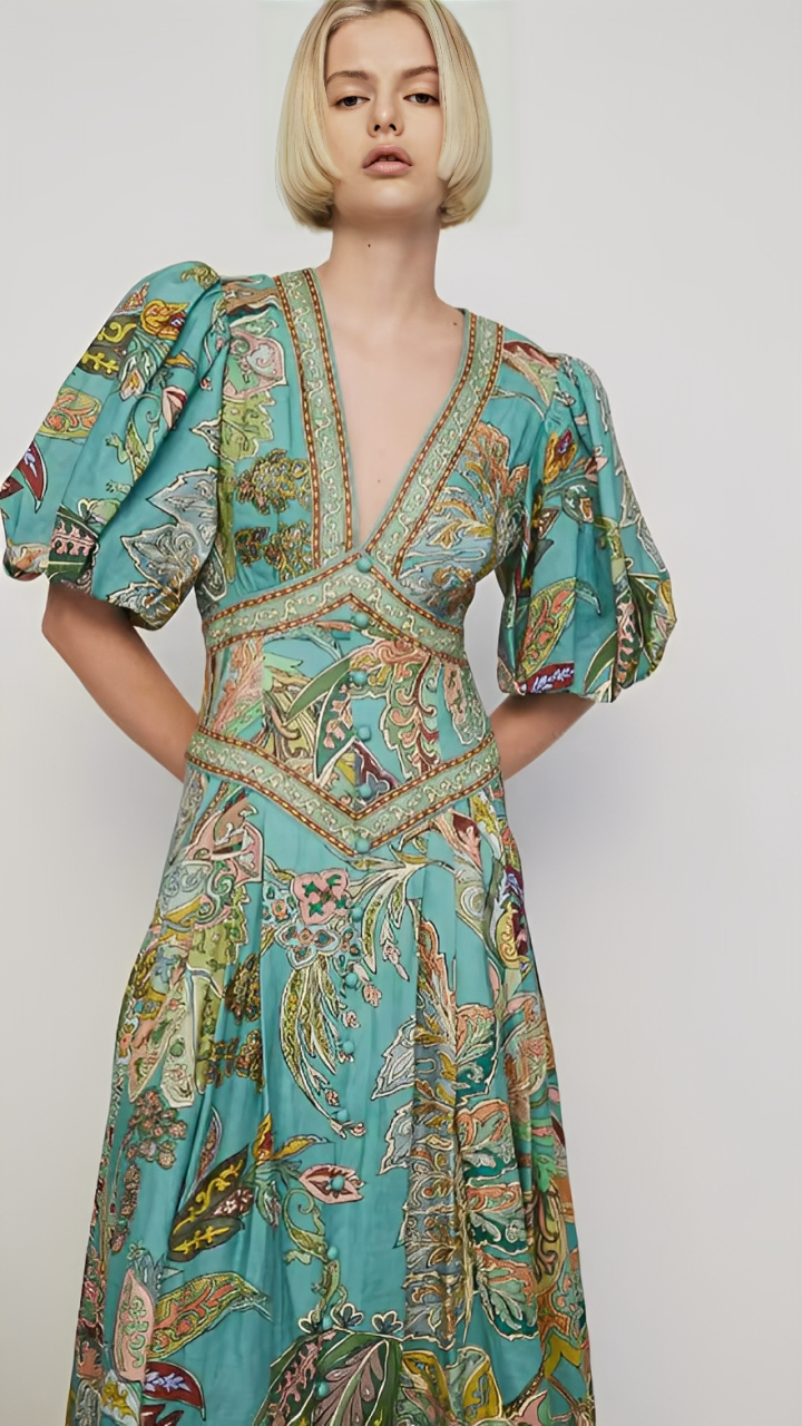 Leona Rae | Bohemian Puff Sleeve Maxi Dress