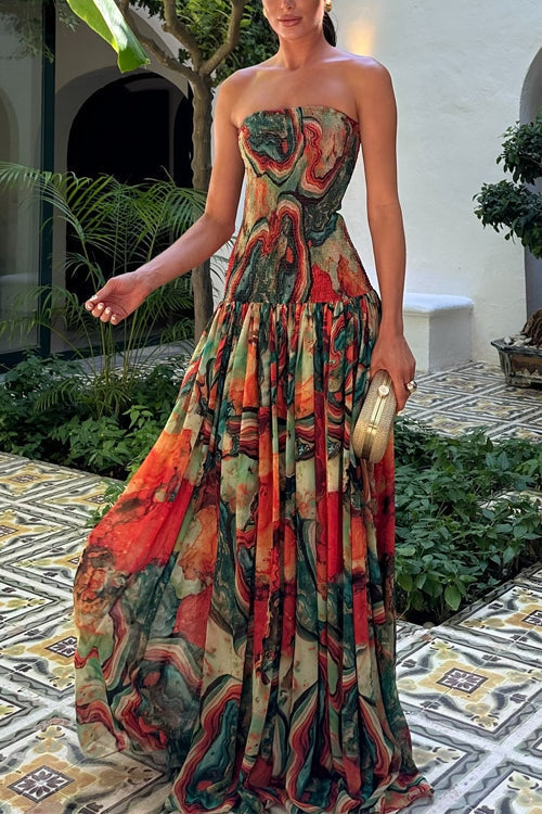 Thalina | Tropical Lava Print Off Shoulder Maxi Dress