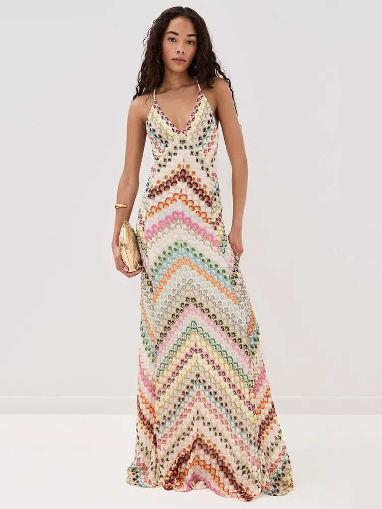 Giada | Boho Chic Multicolor Knit Maxi Dress