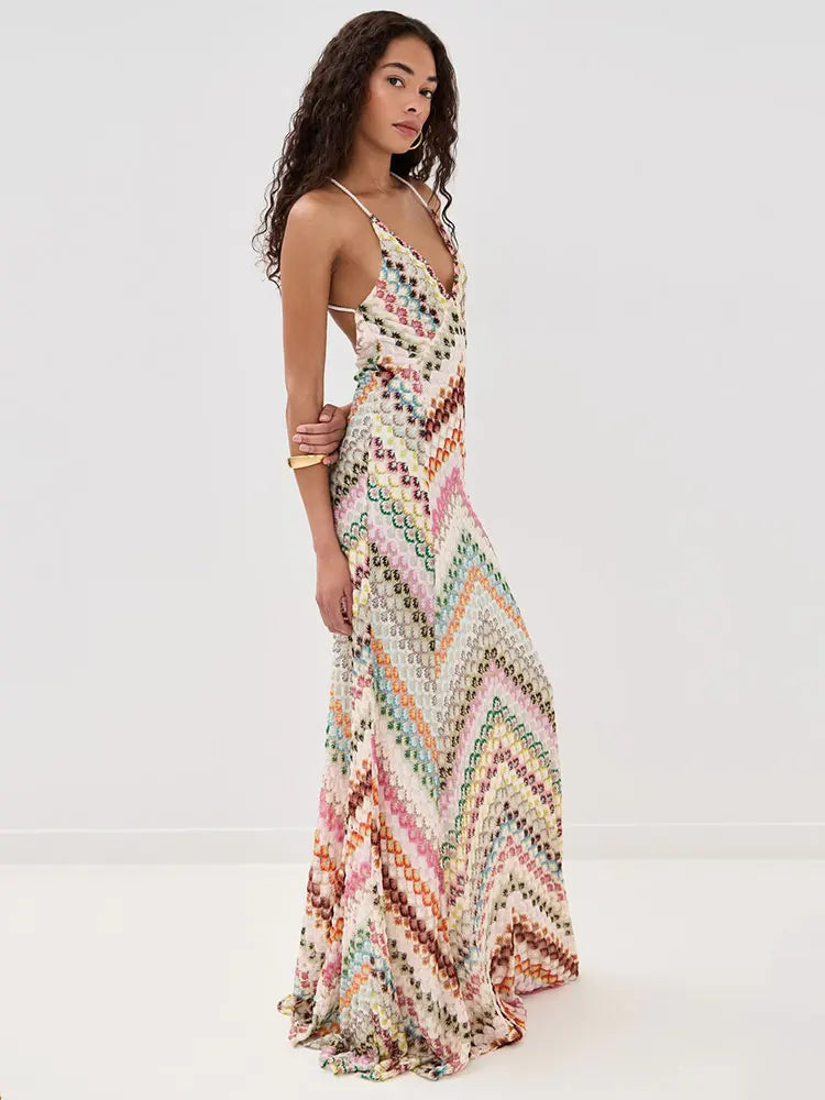 Giada | Boho Chic Multicolor Knit Maxi Dress