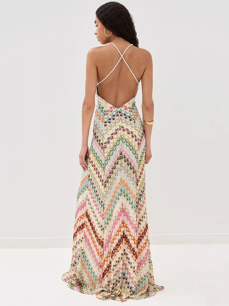 Giada | Boho Chic Multicolor Knit Maxi Dress