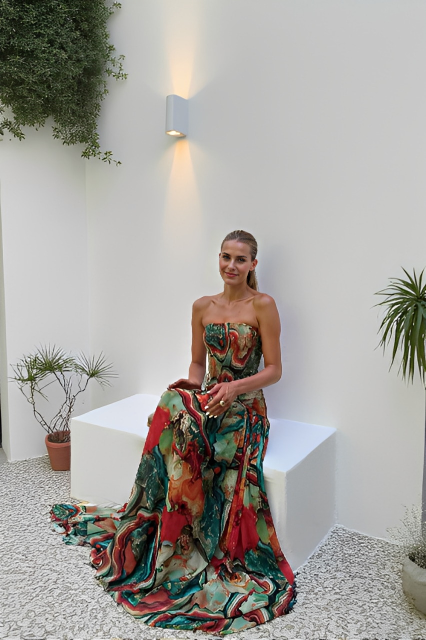 Thalina | Tropical Lava Print Off Shoulder Maxi Dress
