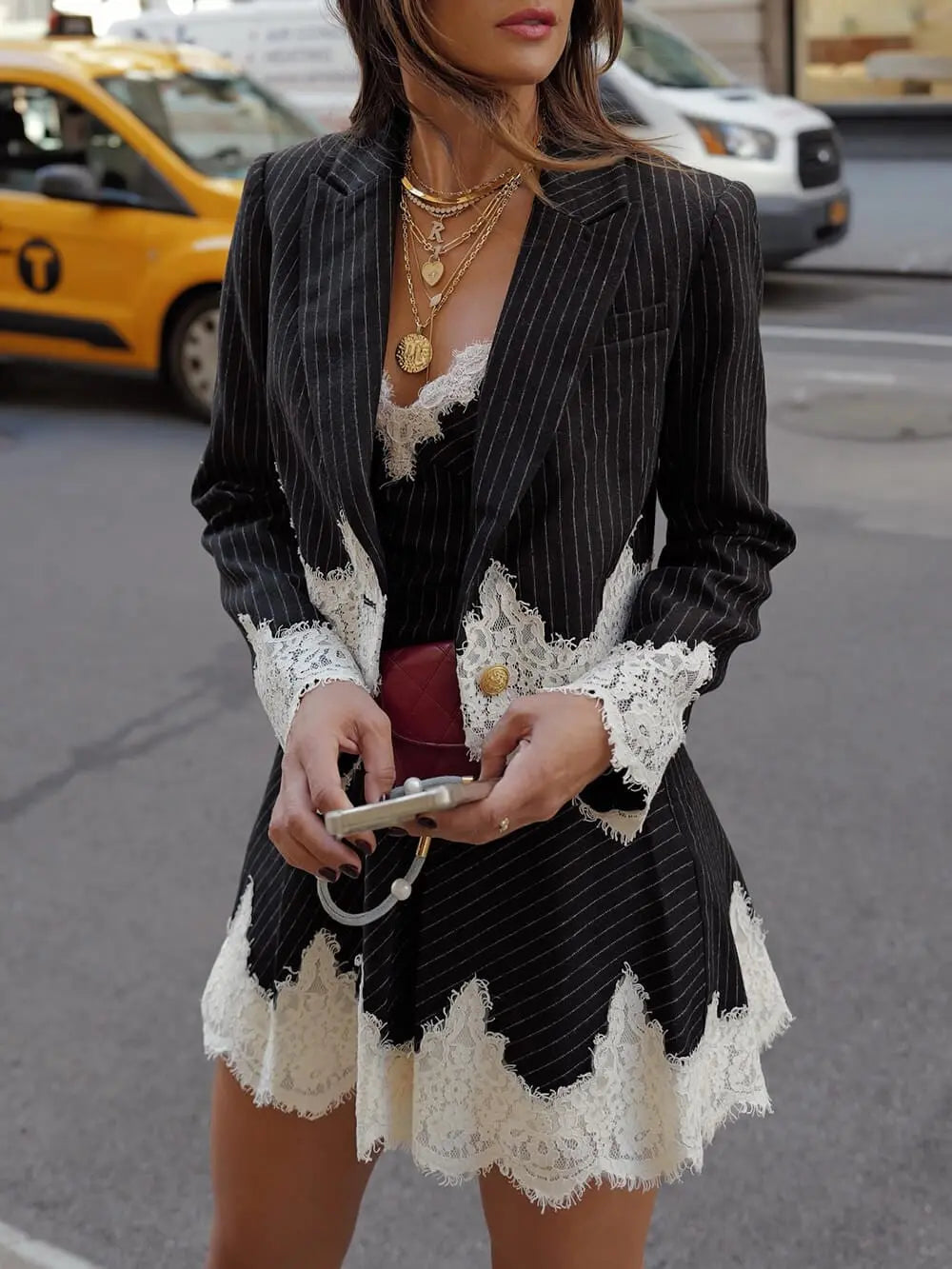 Amélie | Striped Lace Trim Two-Piece Set