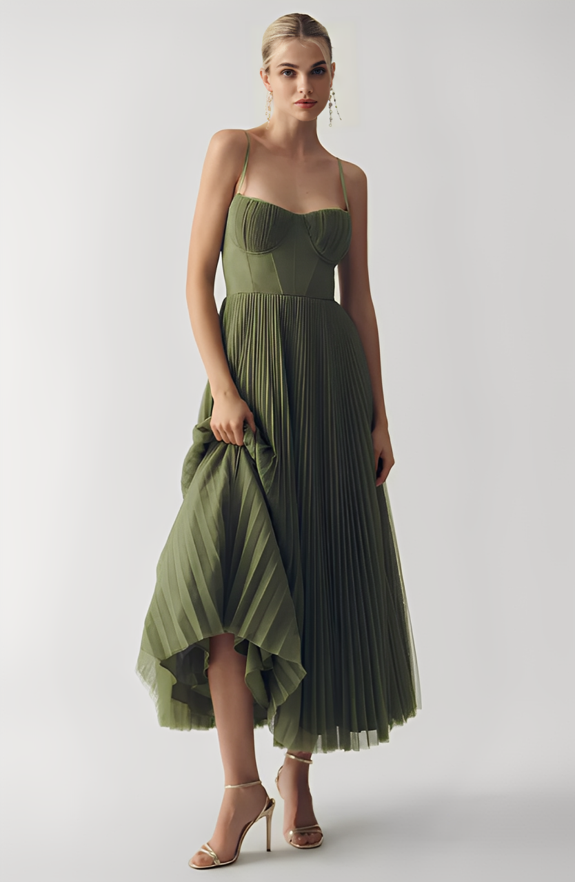 Fiona | Pleated Tulle Bustier Midi Dress