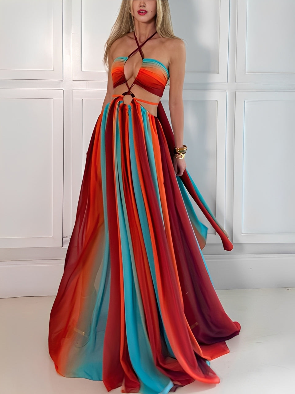 Soleil | Vibrant Halter Cut-Out Maxi Dress