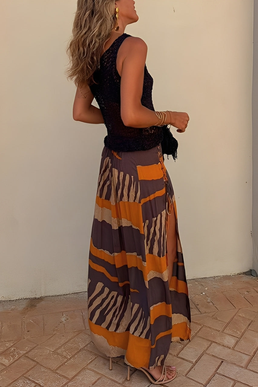 Ayla | Sunset Striped Boho Maxi Skirt
