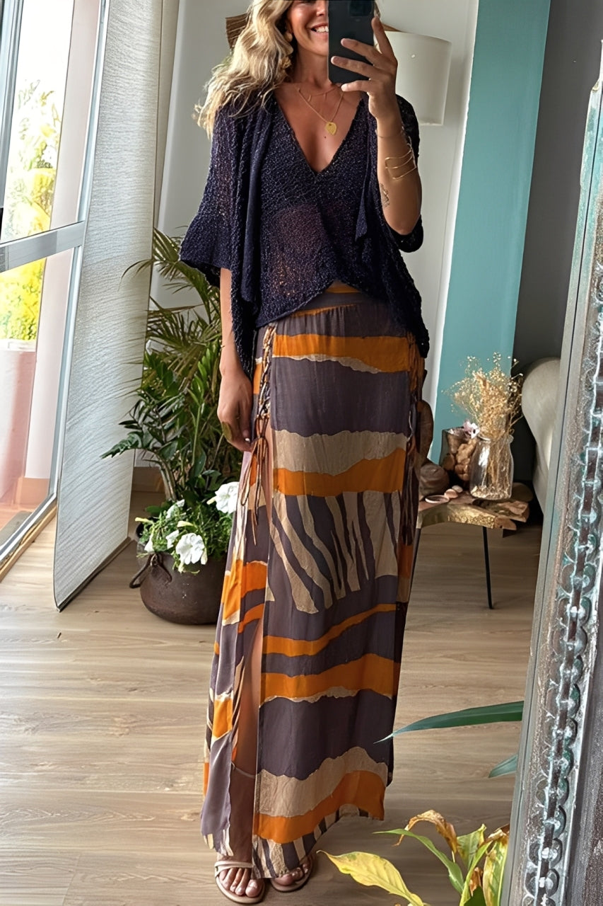 Ayla | Sunset Striped Boho Maxi Skirt