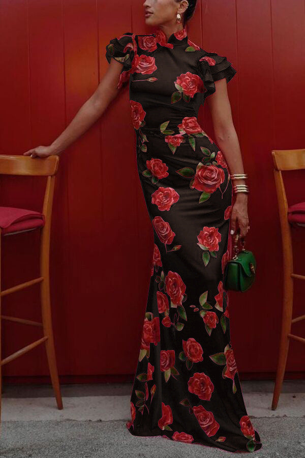 Ariana | Cheongsam Rose Elegance Maxi Dress