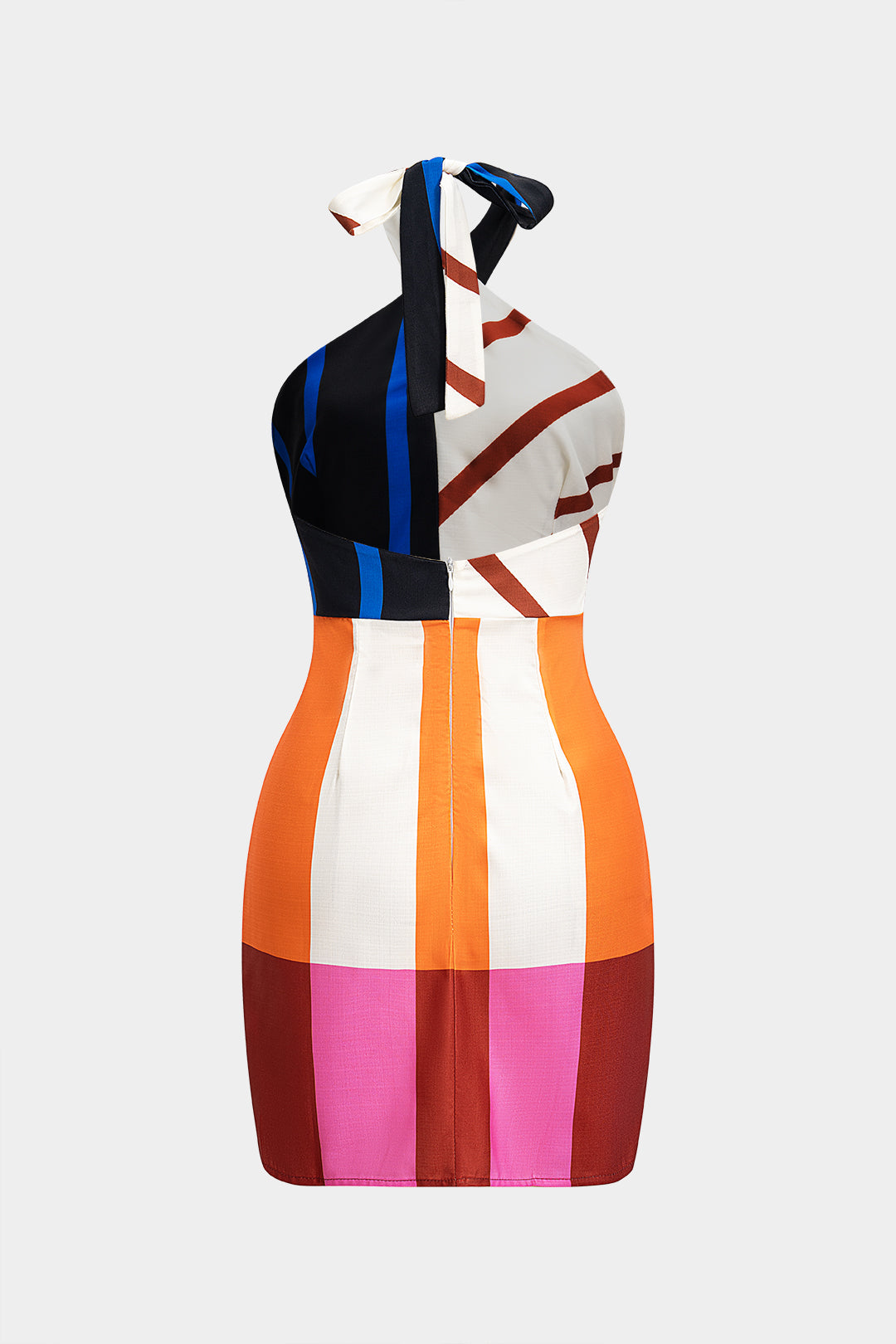 Kaïa | Abstract Color Block Halter Mini Dress