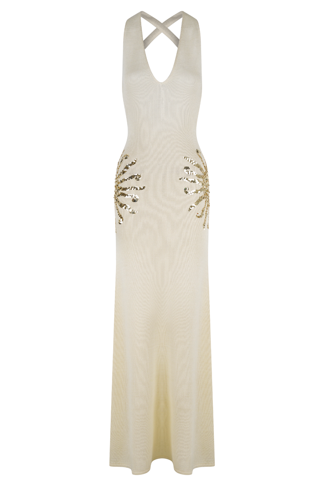 Valeria | Sparkling Sequin Cross Back Knit Maxi Dress