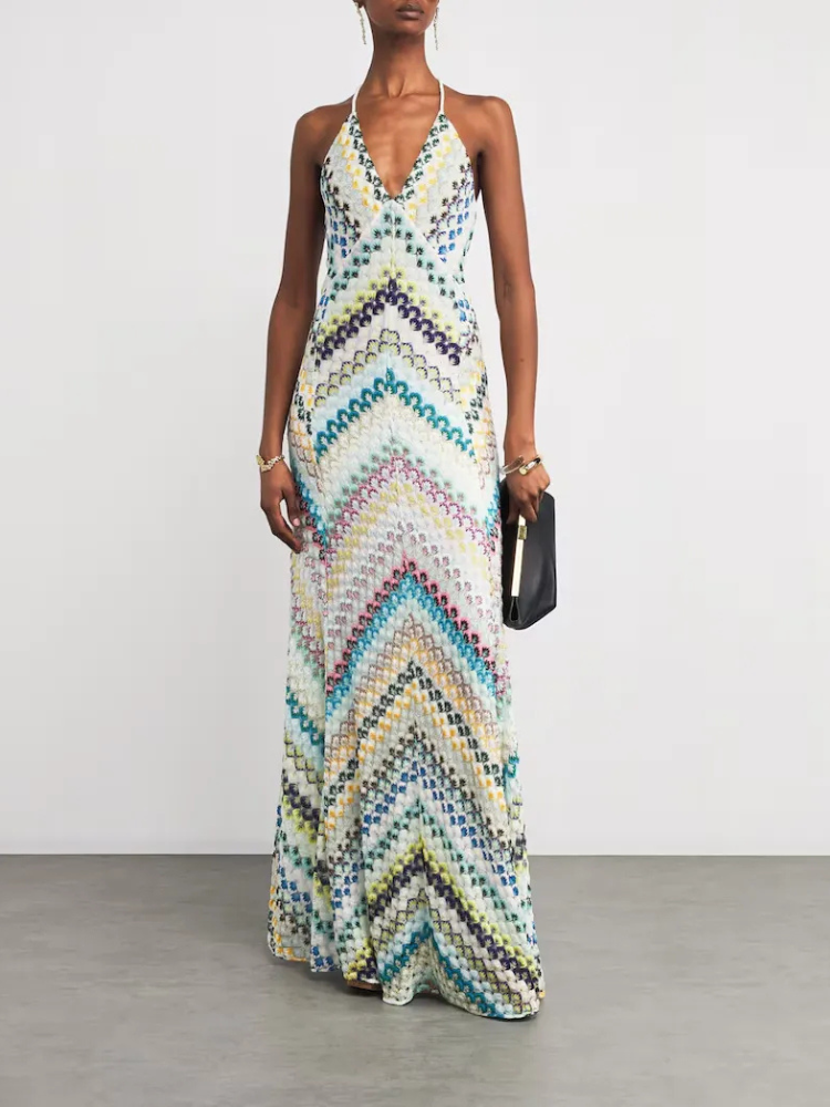 Giada | Boho Chic Multicolor Knit Maxi Dress