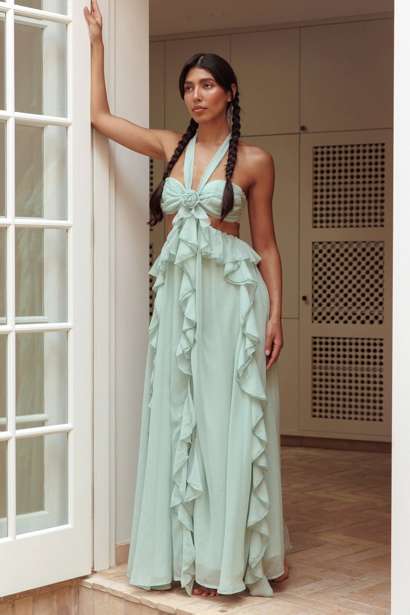 Estella | Cut-Out Ruffle Maxi Dress