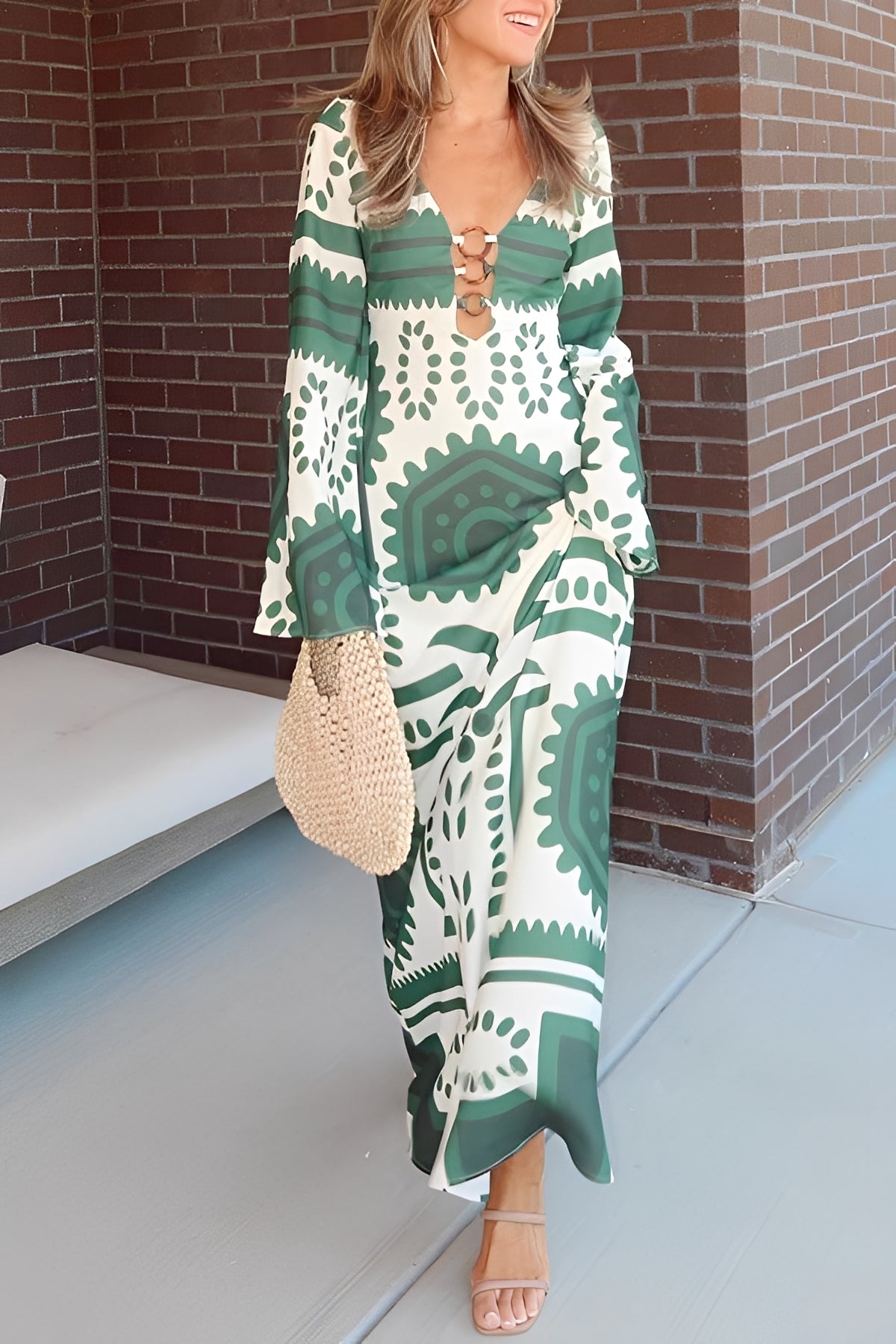 Gianna | Center Ring Print Long Sleeve Maxi Dress