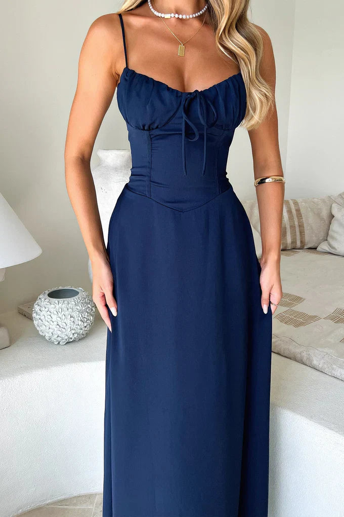 Corina | Lace-Up Bust Satin Maxi Dress