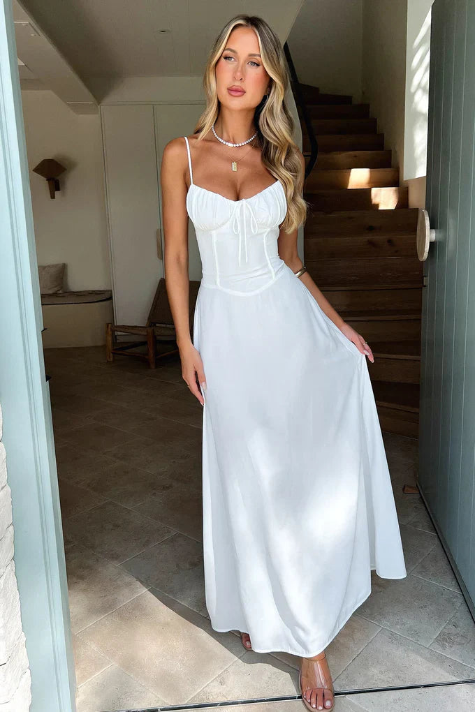 Corina | Lace-Up Bust Satin Maxi Dress
