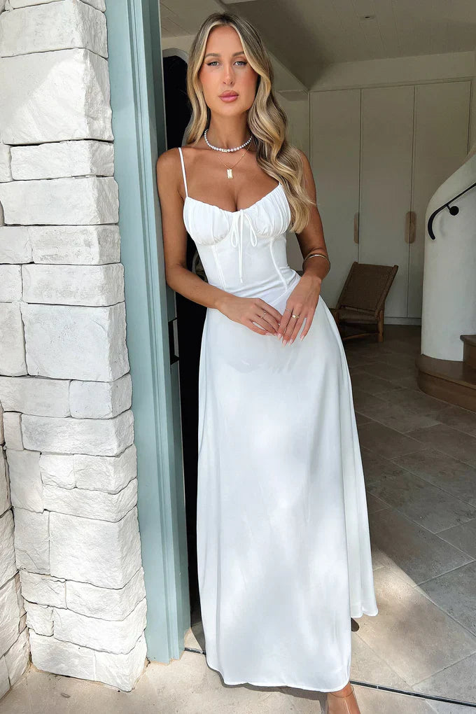 Corina | Lace-Up Bust Satin Maxi Dress