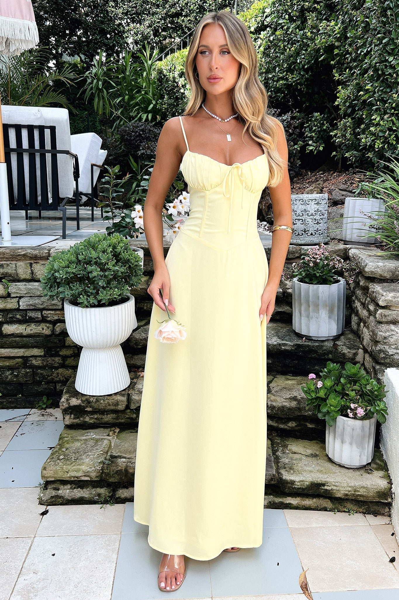 Corina | Lace-Up Bust Satin Maxi Dress