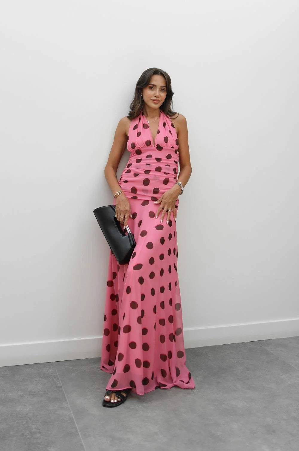Marie | Polka Dot Halter Maxi Dress